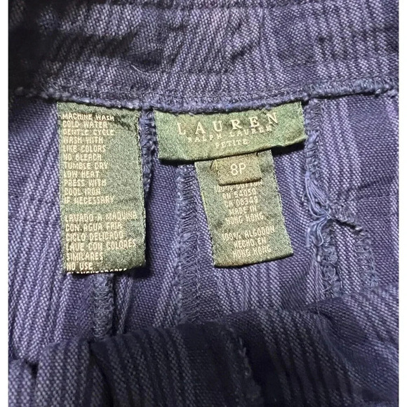 Lauren Ralph Lauren Capri Cropped Pants Size 8P Blue Denim Striped Leather Belt - Picture 7 of 9
